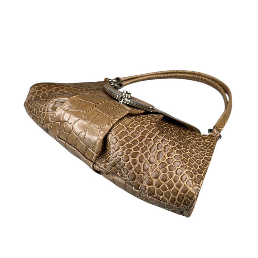FURLA CROCODILE PRINT SHOULDER BAG - BROWN