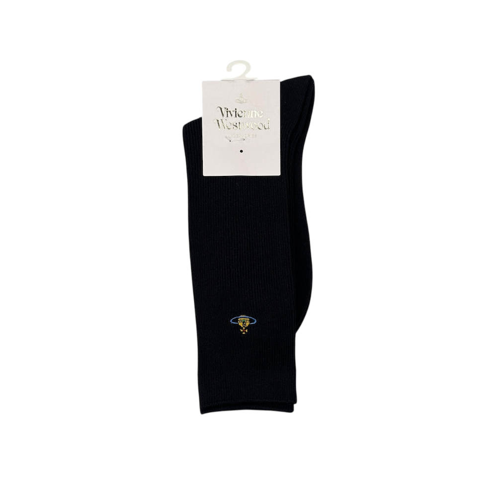 (NEW) VIVIENNE WESTWOOD EMBROIDERED ORB SOCKS - NAVY [US 5.5-7.5]