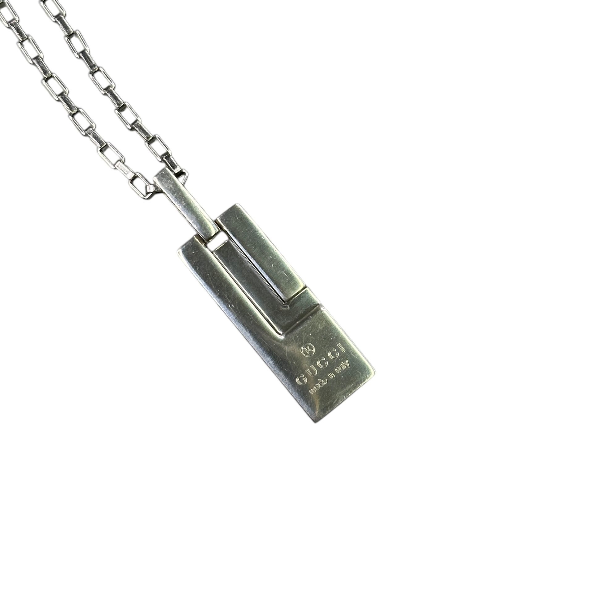 GUCCI DEBOSSED 925 RECTANGULAR PENDANT (W/ REPLACEMENT CHAIN)