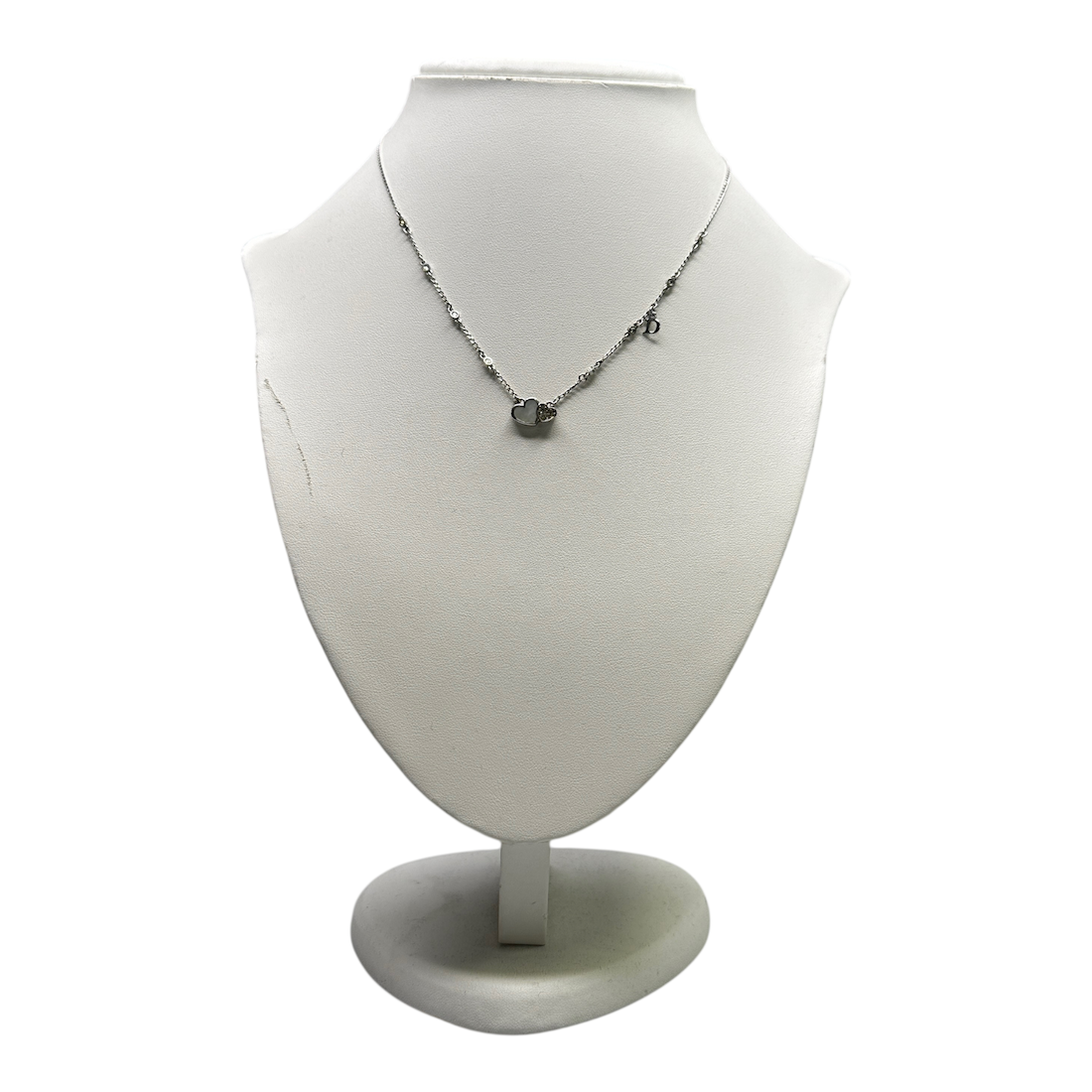 DIOR JOINED HEART PENDANT NECKLACE SILVER