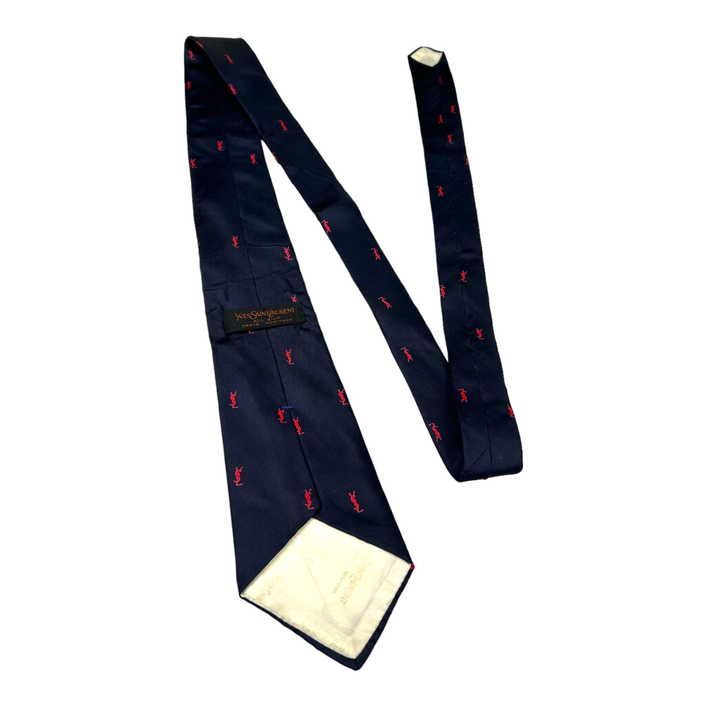 YVES SAINT LAURENT RED & NAVY LOGO TIE