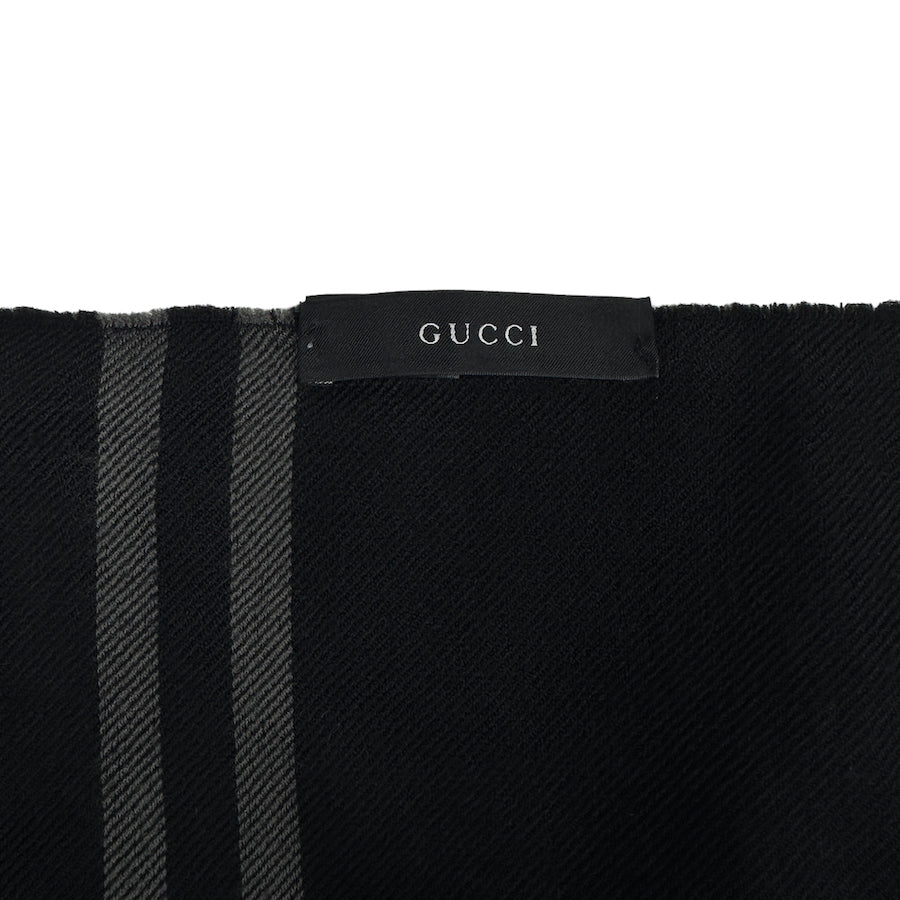 GUCCI BLACK GG MONOGRAM WOOLLEN SCARF