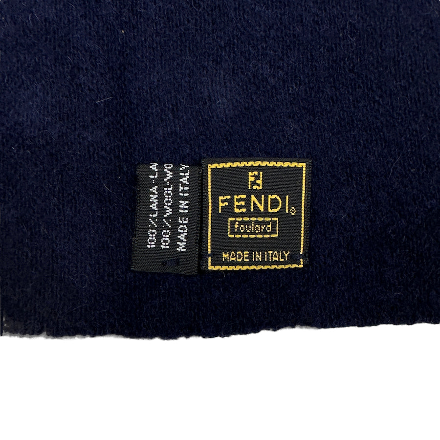 FENDI WOOLLEN NAVY / GREY SPELLOUT SCARF