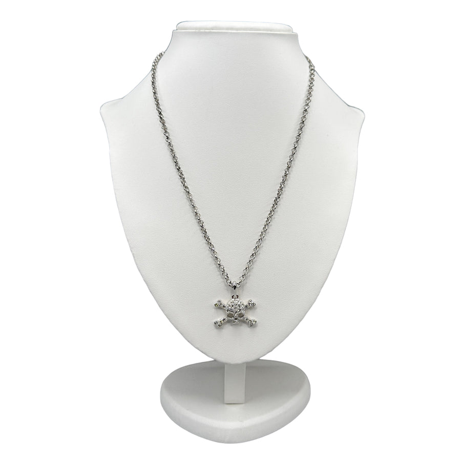 VIVIENNE WESTWOOD RHINESTONE SKULL CROSSBONE NECKLACE - SILVER PLATED