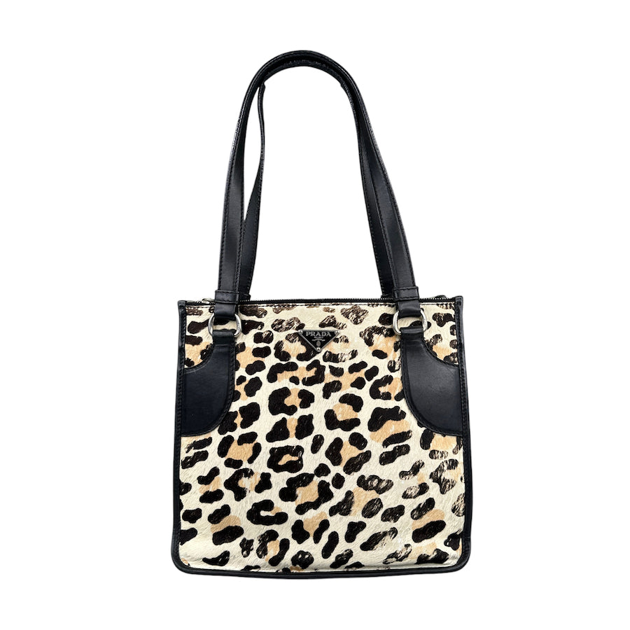 PRADA CALF HAIR LEOPARD PRINT TOTE BAG