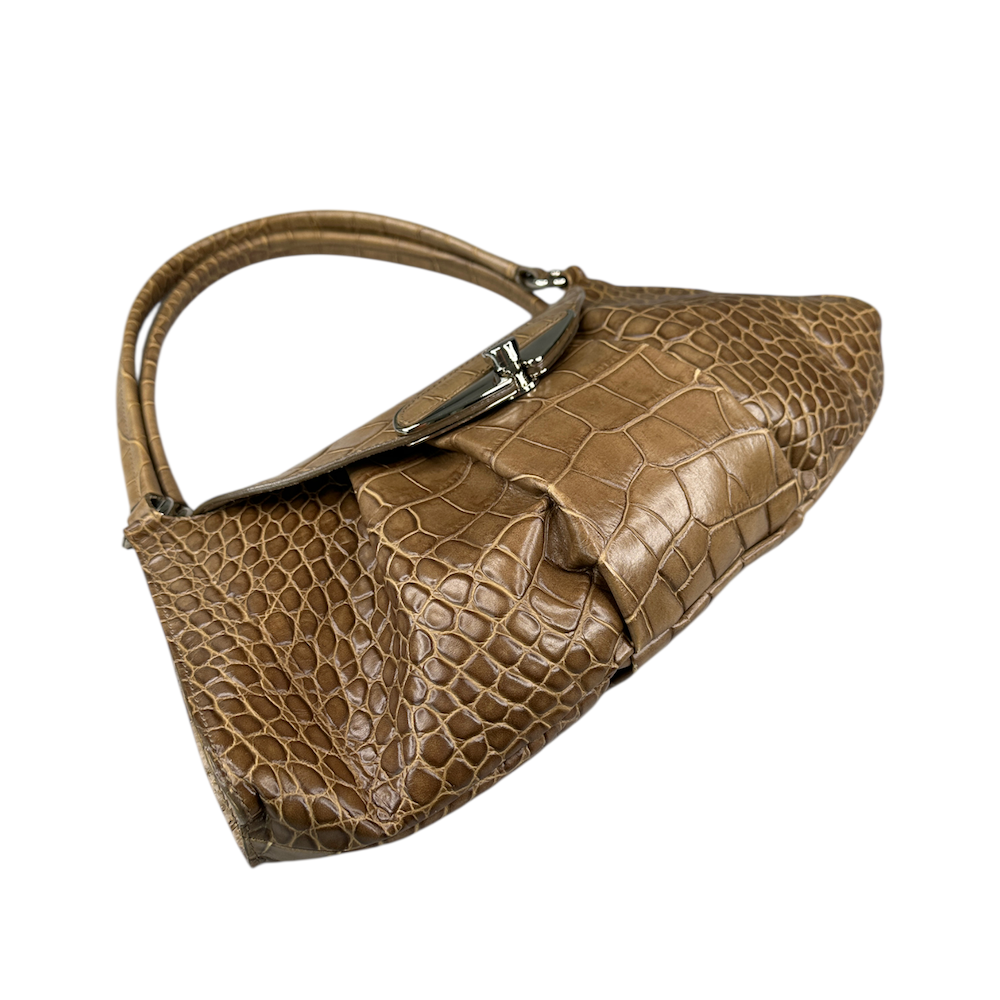 FURLA CROCODILE PRINT SHOULDER BAG - BROWN