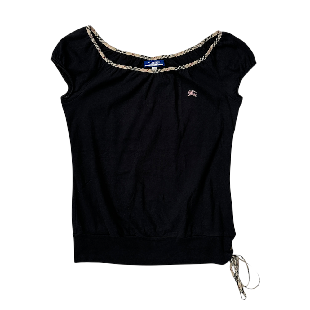 BURBERRY BLUE LABEL NOVA CHECK FRENCH SLEEVE TOP