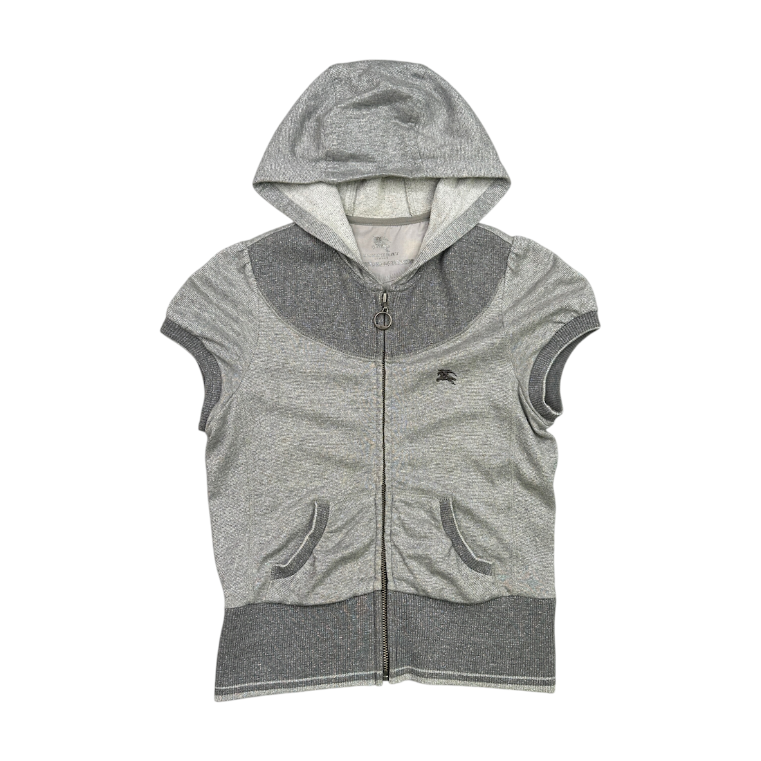 (38) BURBERRY BLUE LABEL SHORT SLEEVE ZIP HOODIE - SILVER/GREY