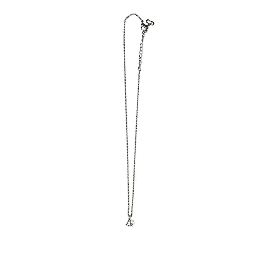 DIOR 'D' & FAUX PEARL PENDANT SILVER-PLATED NECKLACE