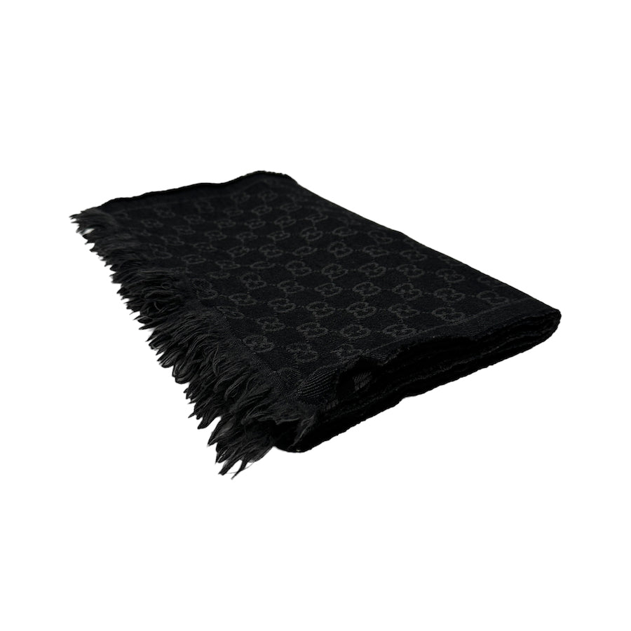 GUCCI BLACK GG MONOGRAM WOOLLEN SCARF