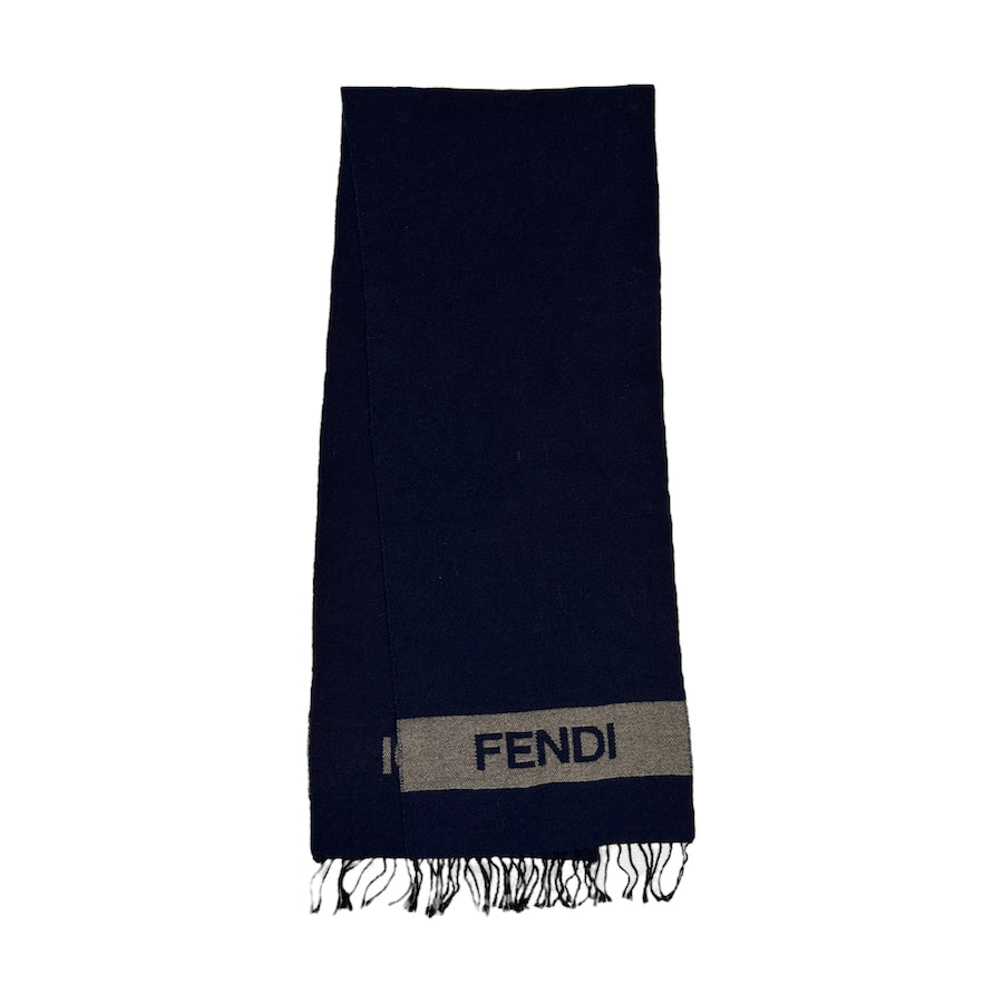 FENDI WOOLLEN NAVY / GREY SPELLOUT SCARF