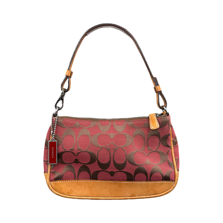 COACH RED / TAN SIGNATURE CANVAS MINI POCHETTE