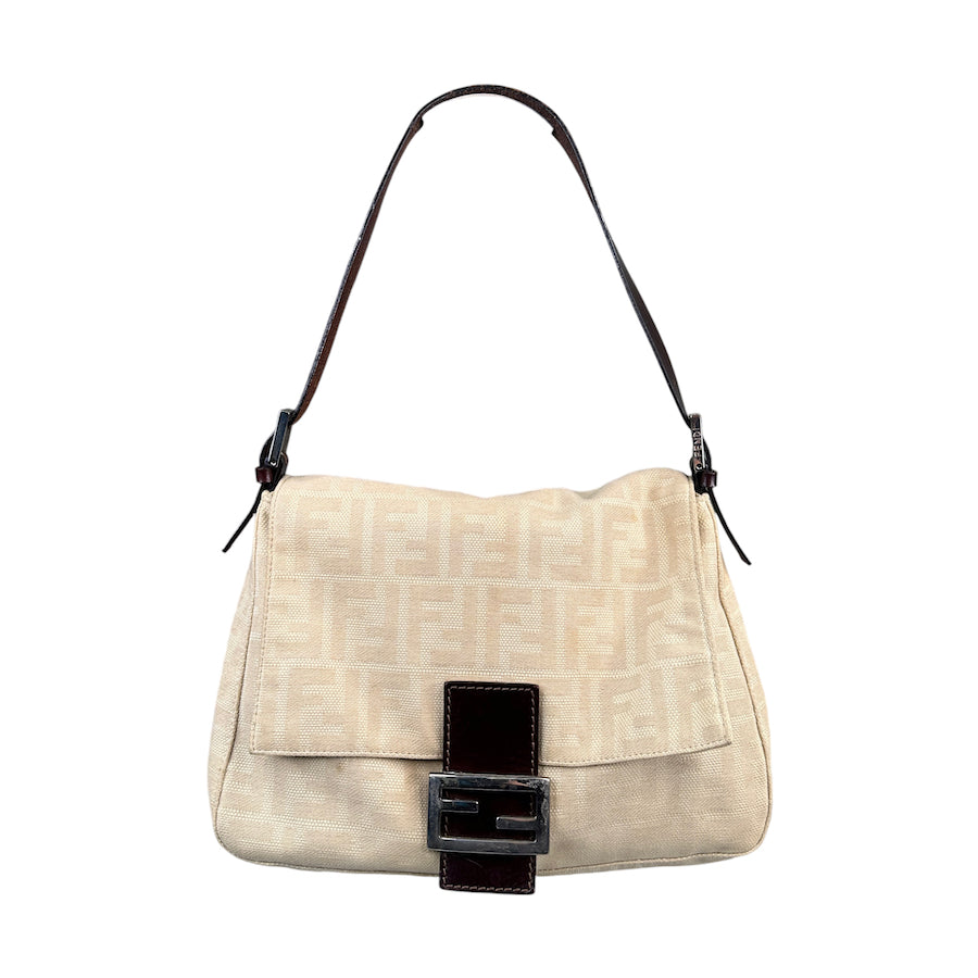 FENDI CREAM ZUCCA CANVAS MAMMA BAGUETTE BAG