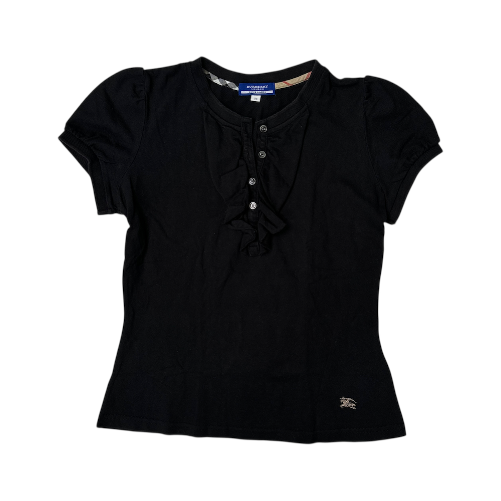 BURBERRY BLUE LABEL QUARTER-BUTTON TOP - BLACK