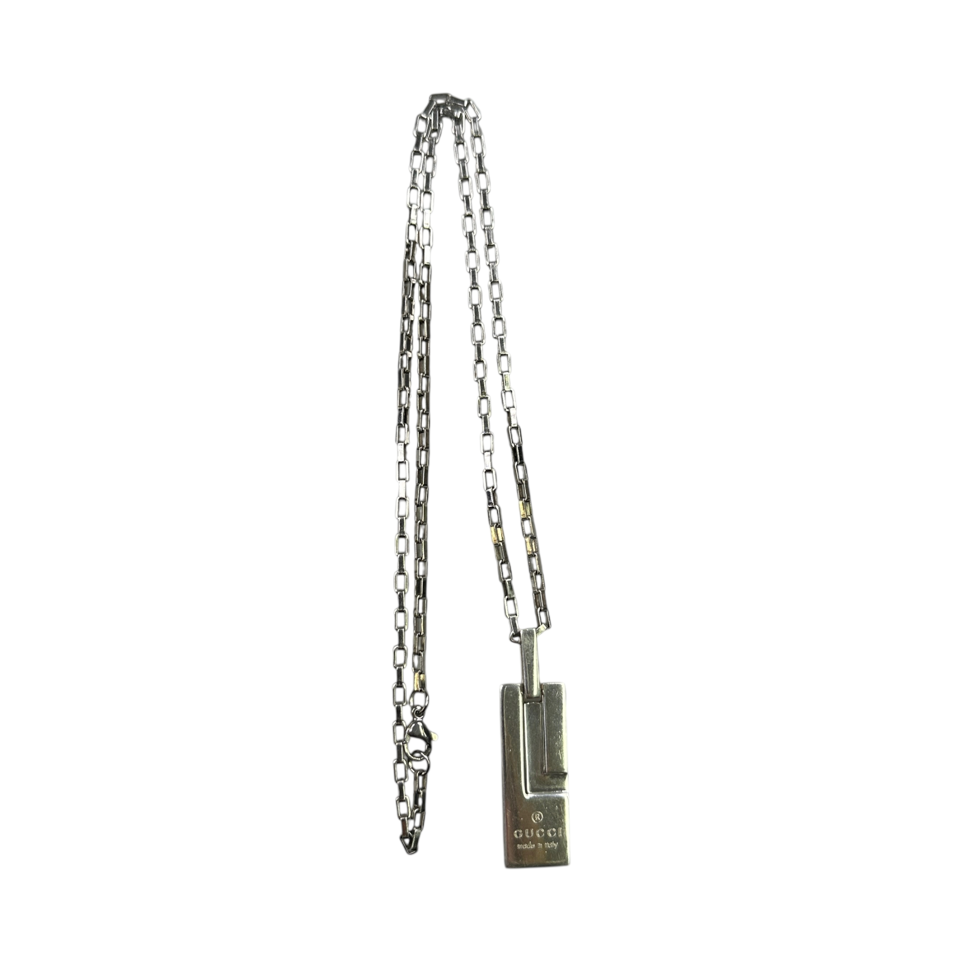 GUCCI DEBOSSED 925 RECTANGULAR PENDANT (W/ REPLACEMENT CHAIN)