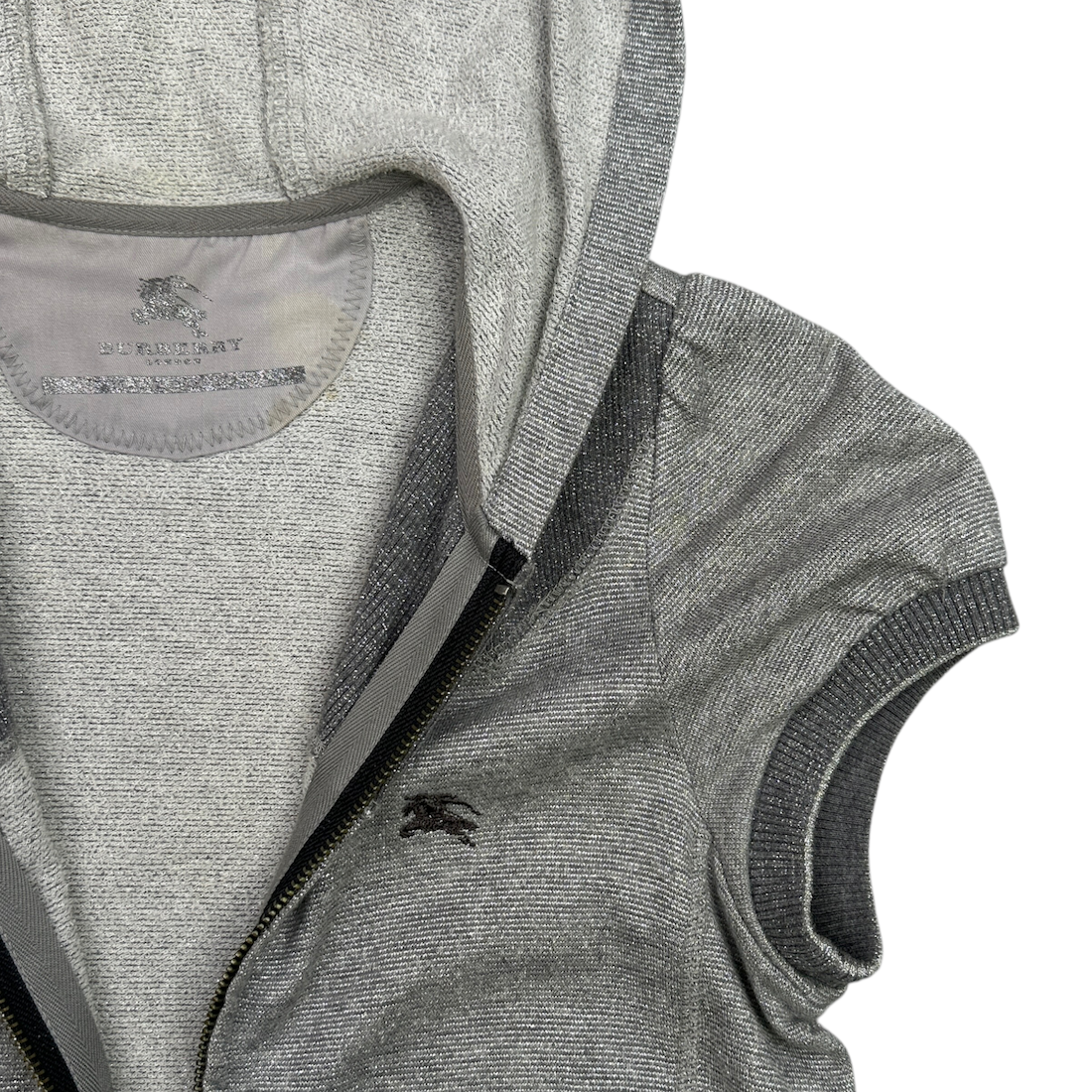 (38) BURBERRY BLUE LABEL SHORT SLEEVE ZIP HOODIE - SILVER/GREY