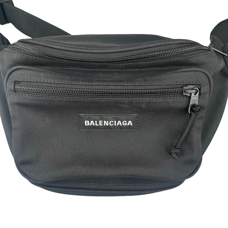 BALENCIAGA LOGO PATCH BLACK WAIST BAG