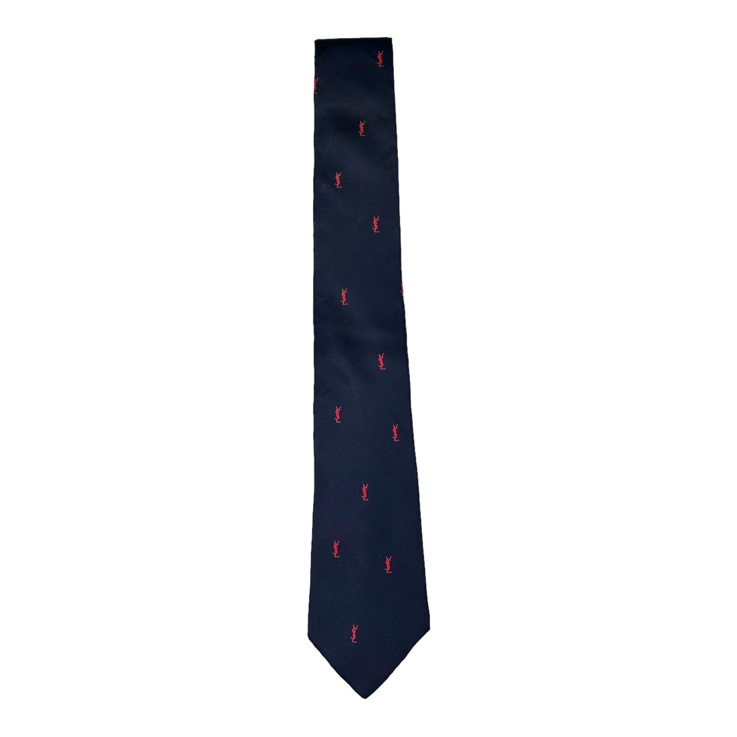 YVES SAINT LAURENT RED & NAVY LOGO TIE