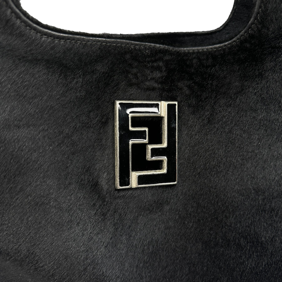 FENDI BLACK PONY HAIR SHOULDER BAG