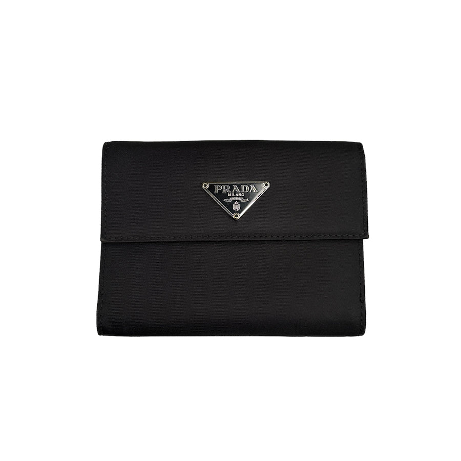 PRADA BLACK NYLON TRI-FOLD WALLET W/ BOX