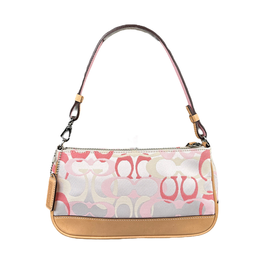 COACH BABY PINK / WHITE SIGNATURE CANVAS MINI POCHETTE BAG