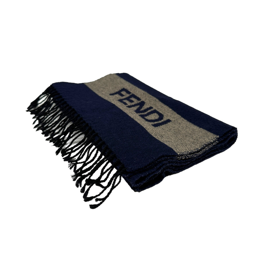 FENDI WOOLLEN NAVY / GREY SPELLOUT SCARF