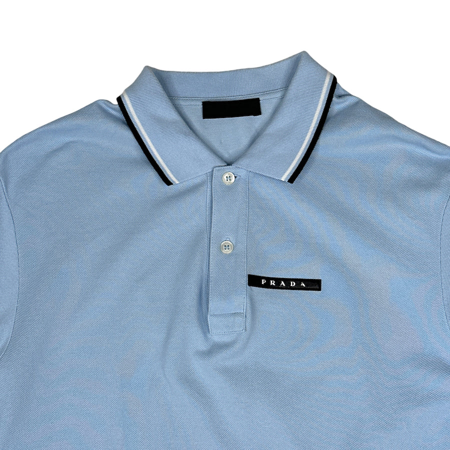 PRADA 2022 RUBBER LOGO POLO SHIRT - SKY BLUE