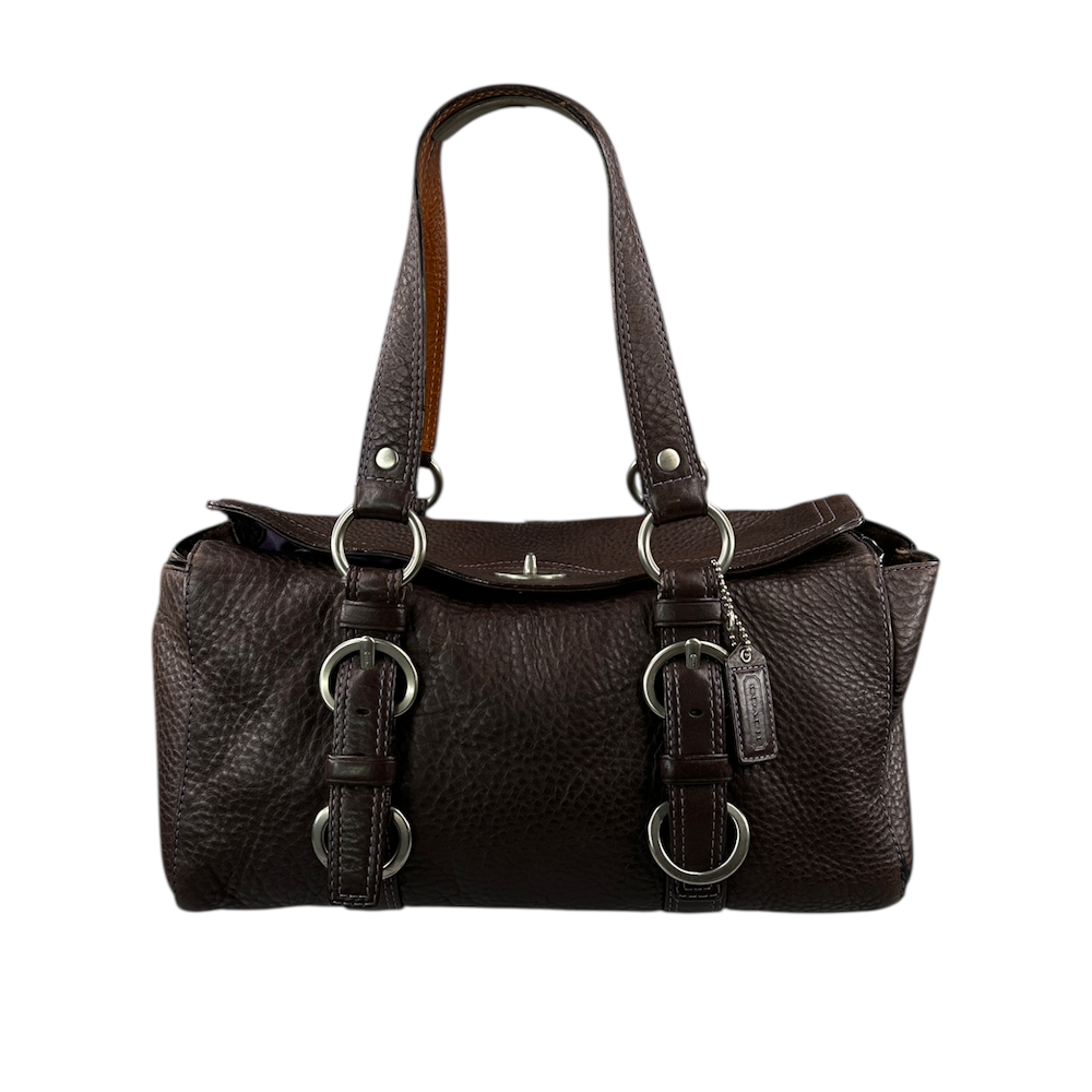 COACH PEBBLED LEATHER SHOULDER BAG - BROWN