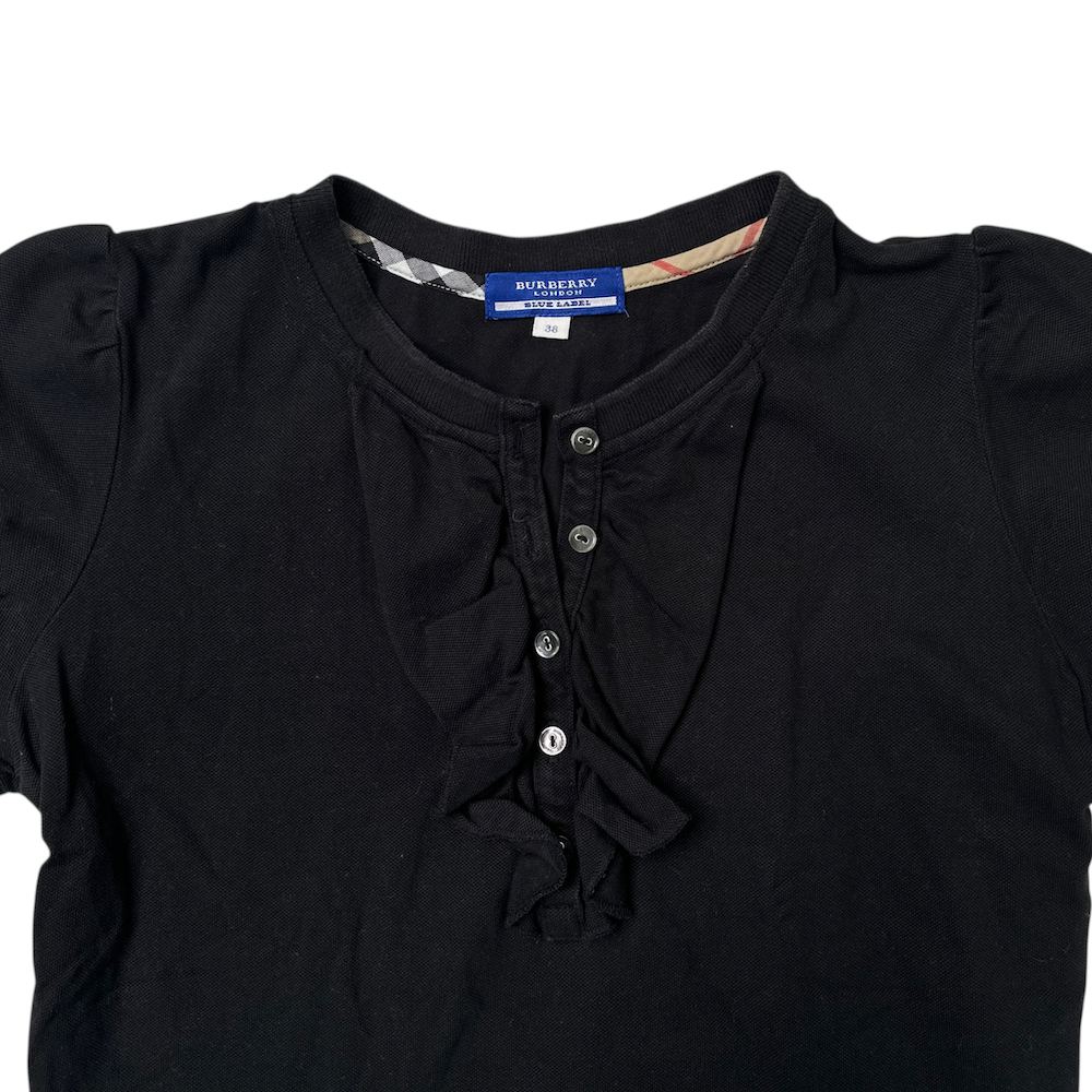 BURBERRY BLUE LABEL QUARTER-BUTTON TOP - BLACK