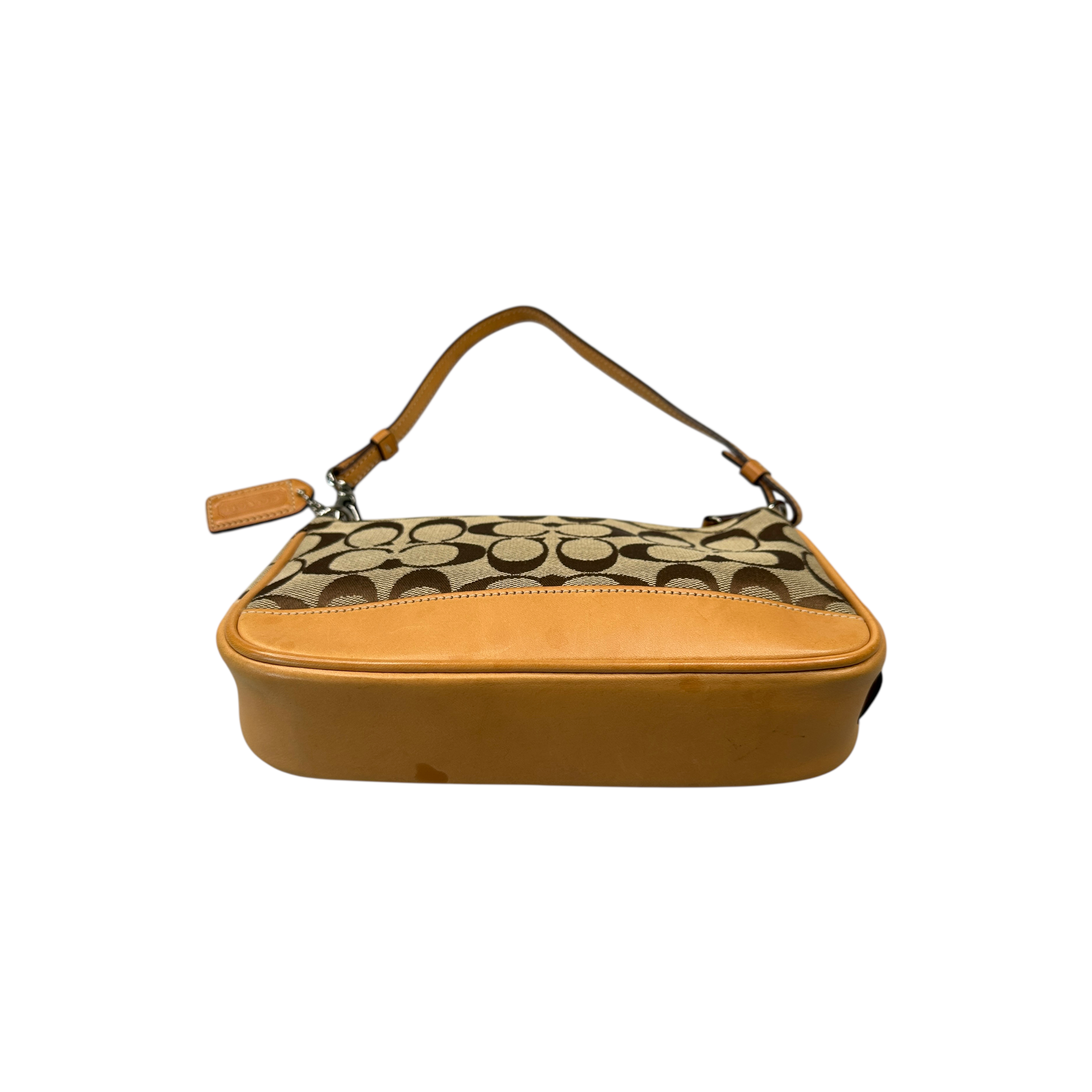 COACH SIGNATURE CANVAS DEMI POCHETTE BAG - TAN