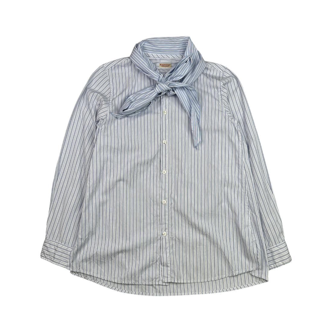 (1) KAPITAL COTTON STRIPED BOWTIE PUB SHIRT - BLUE / WHITE