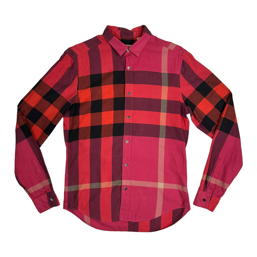 BURBERRY CHECK PRINT BUTTON UP SHIRT - RED