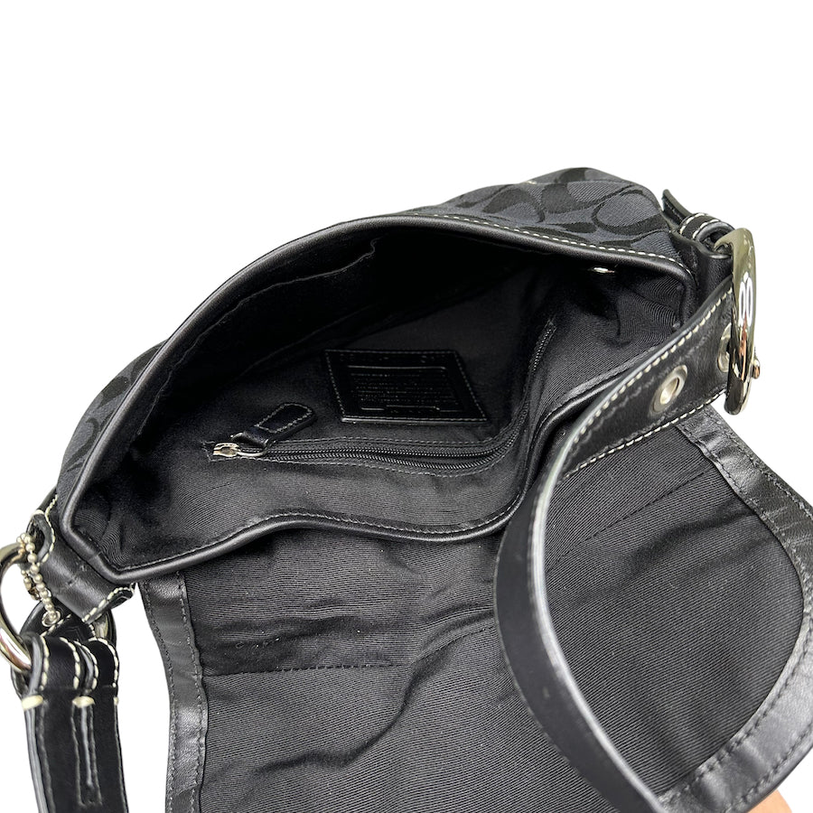 COACH BLACK SIGNATURE CANVAS BUCKLE SHOULDER BAG