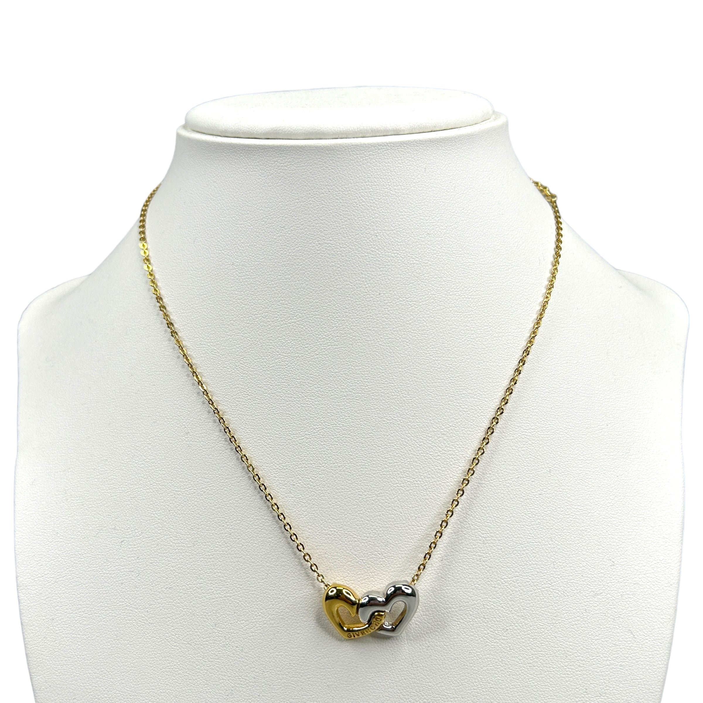 GIVENCHY INTERLOCKING SILVER/GOLD HEART PENDANT NECKLACE GOLD PLATED