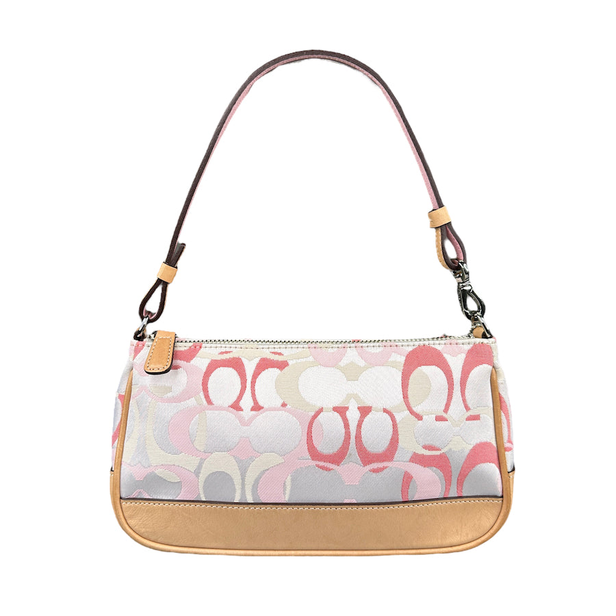 COACH BABY PINK / WHITE SIGNATURE CANVAS MINI POCHETTE BAG