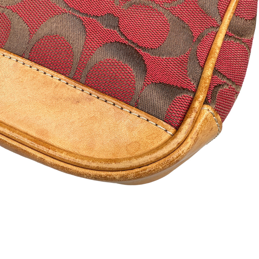 COACH RED / TAN SIGNATURE CANVAS MINI POCHETTE