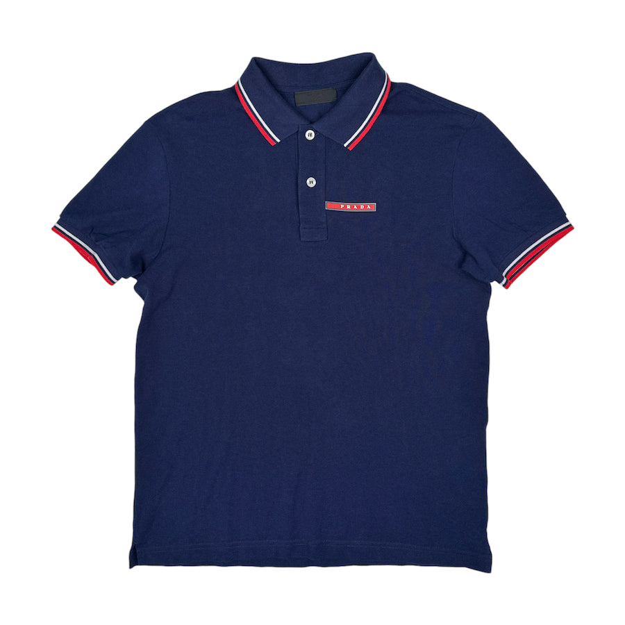 PRADA 2018 RUBBER LOGO POLO SHIRT - NAVY