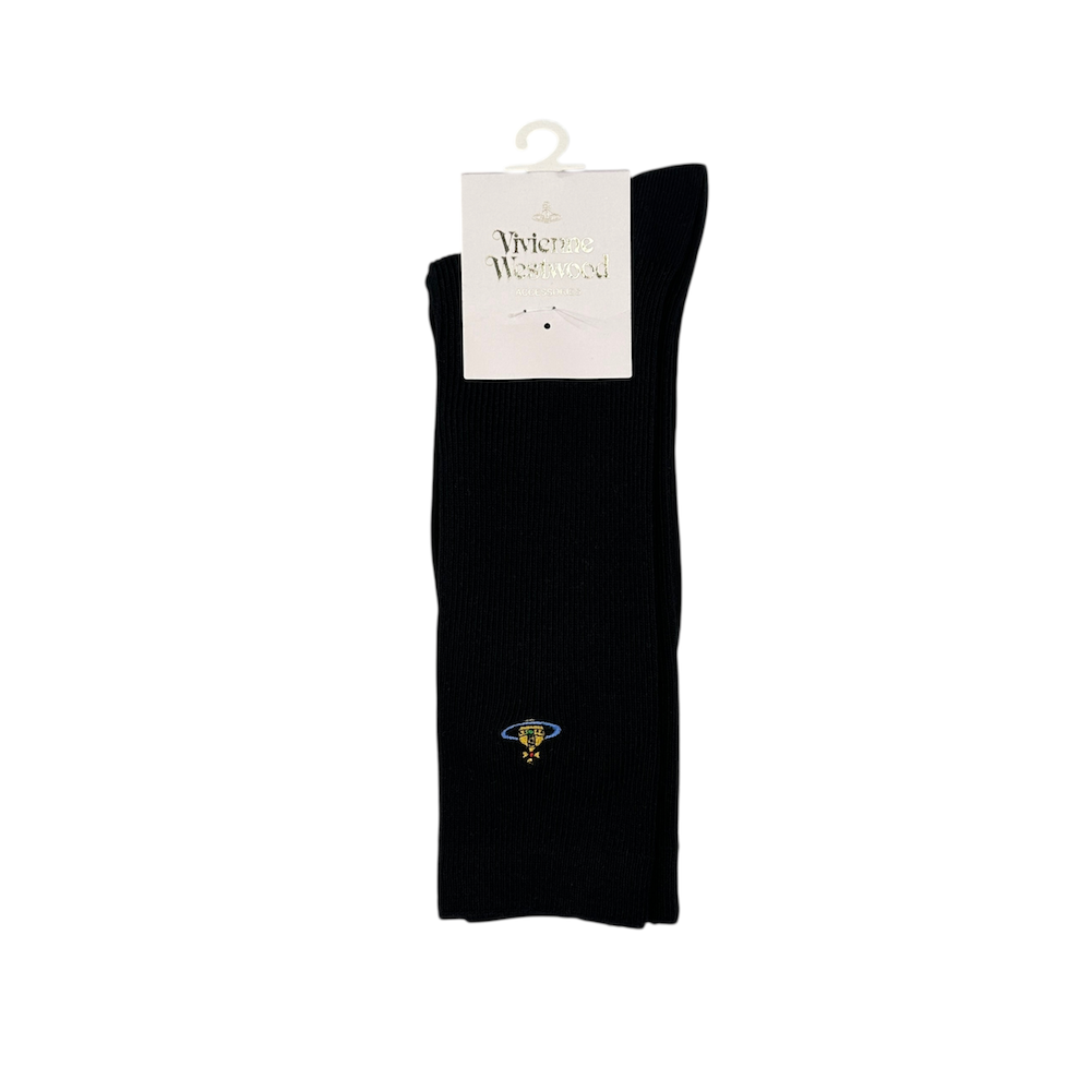 (NEW) VIVIENNE WESTWOOD EMBROIDERED ORB SOCKS - BLACK [US 5.5-7.5]