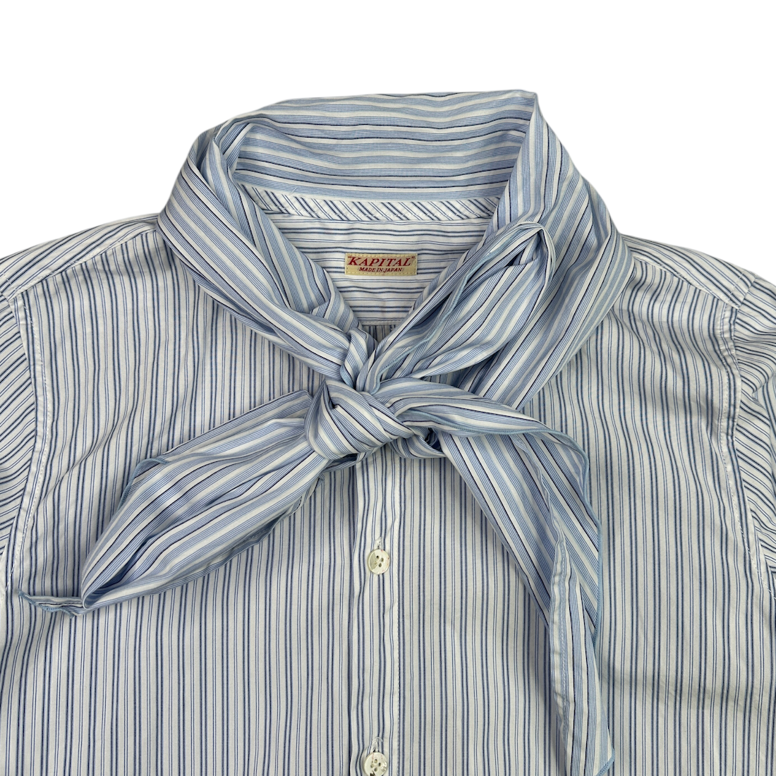(1) KAPITAL COTTON STRIPED BOWTIE PUB SHIRT - BLUE / WHITE