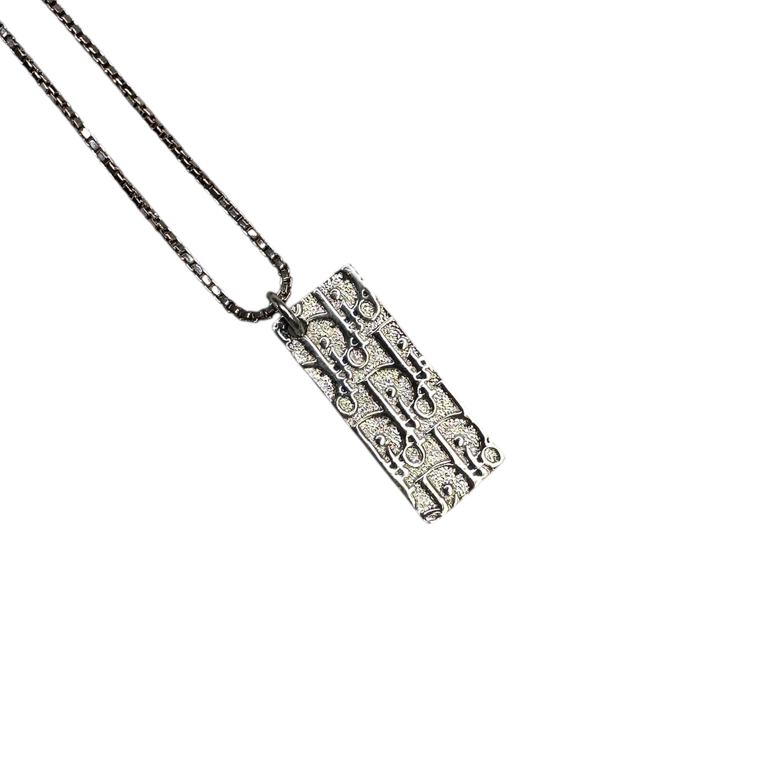 DIOR MONOGRAM BAR NECKLACE - SILVER PLATED