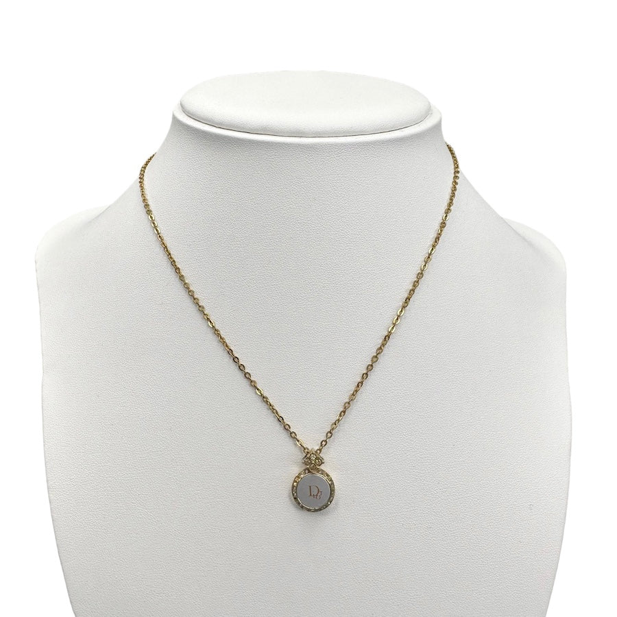 DIOR CIRCULAR GOLD PLATED & WHITE PENDANT NECKLACE