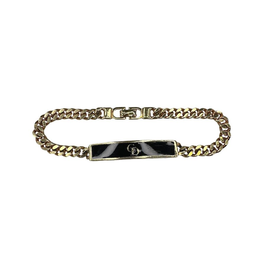 DIOR CD INITIALS PLATE CUBAN LINK BRACELET - GOLD / BLACK