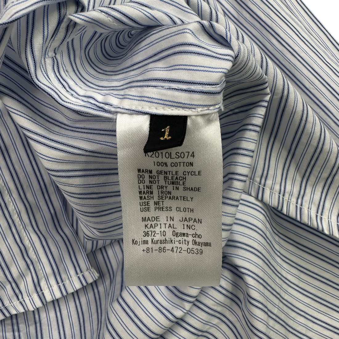 (1) KAPITAL COTTON STRIPED BOWTIE PUB SHIRT - BLUE / WHITE