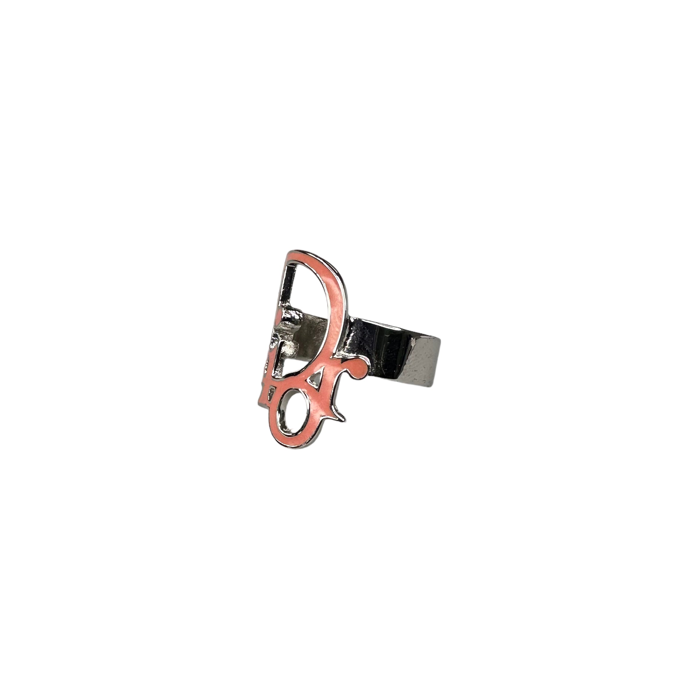 DIOR PINK LOGO SILVER RING