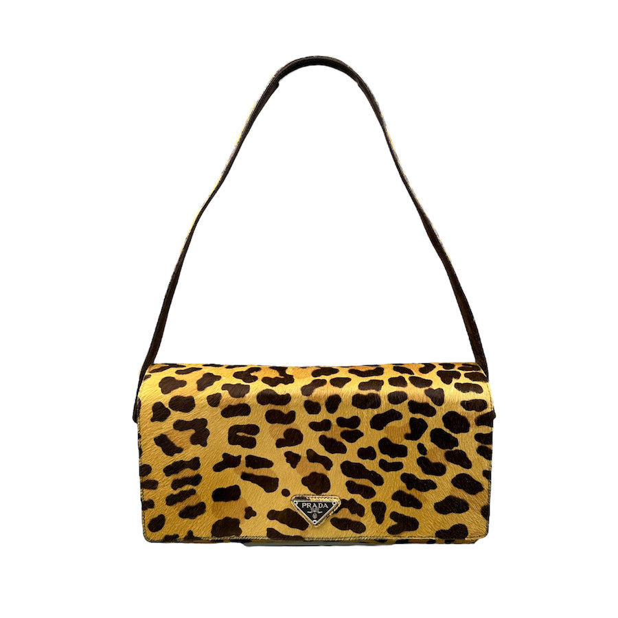 PRADA VINTAGE PONY HAIR LEOPARD PRINT SHOULDER BAG