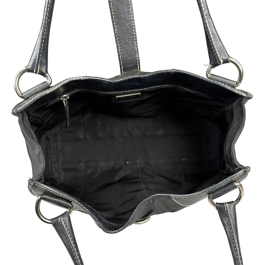 PRADA BLACK NYLON / LEATHER BELT & BUCKLE SHOULDER BAG