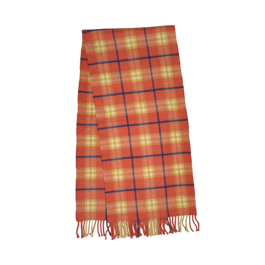 BURBERRY CASHMERE ORANGE/YELLOW/BLUE CHECKERED SCARF