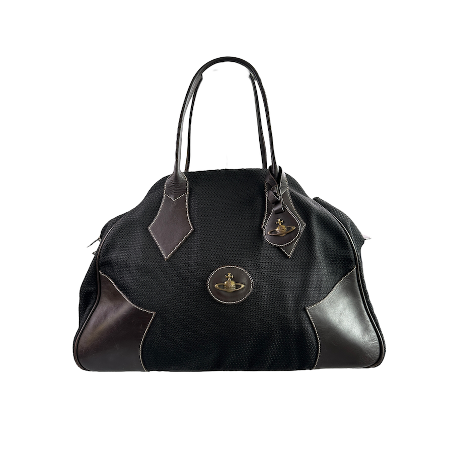 VIVIENNE WESTWOOD LEATHER & CANVAS LARGE BOWLING BAG