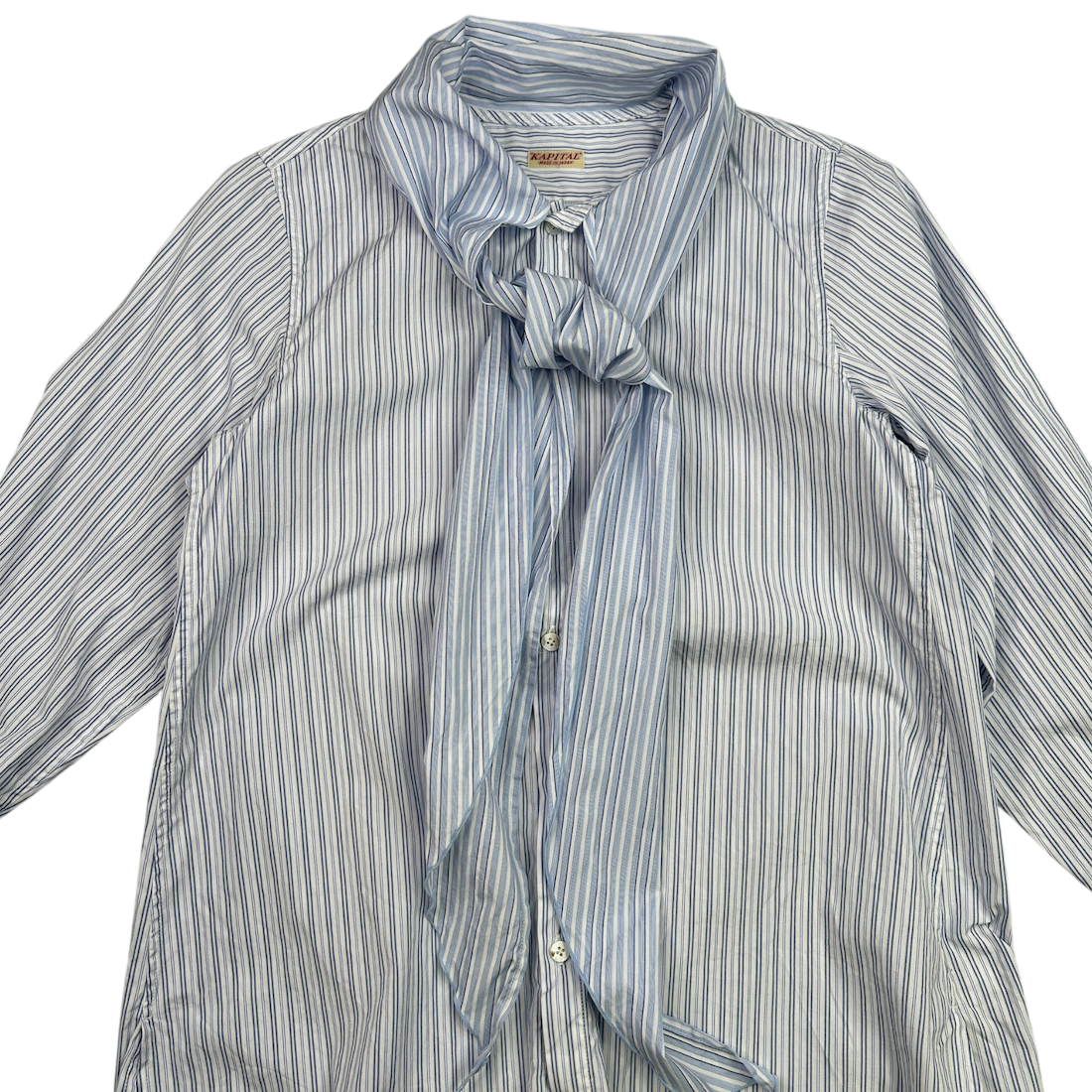 (1) KAPITAL COTTON STRIPED BOWTIE PUB SHIRT - BLUE / WHITE