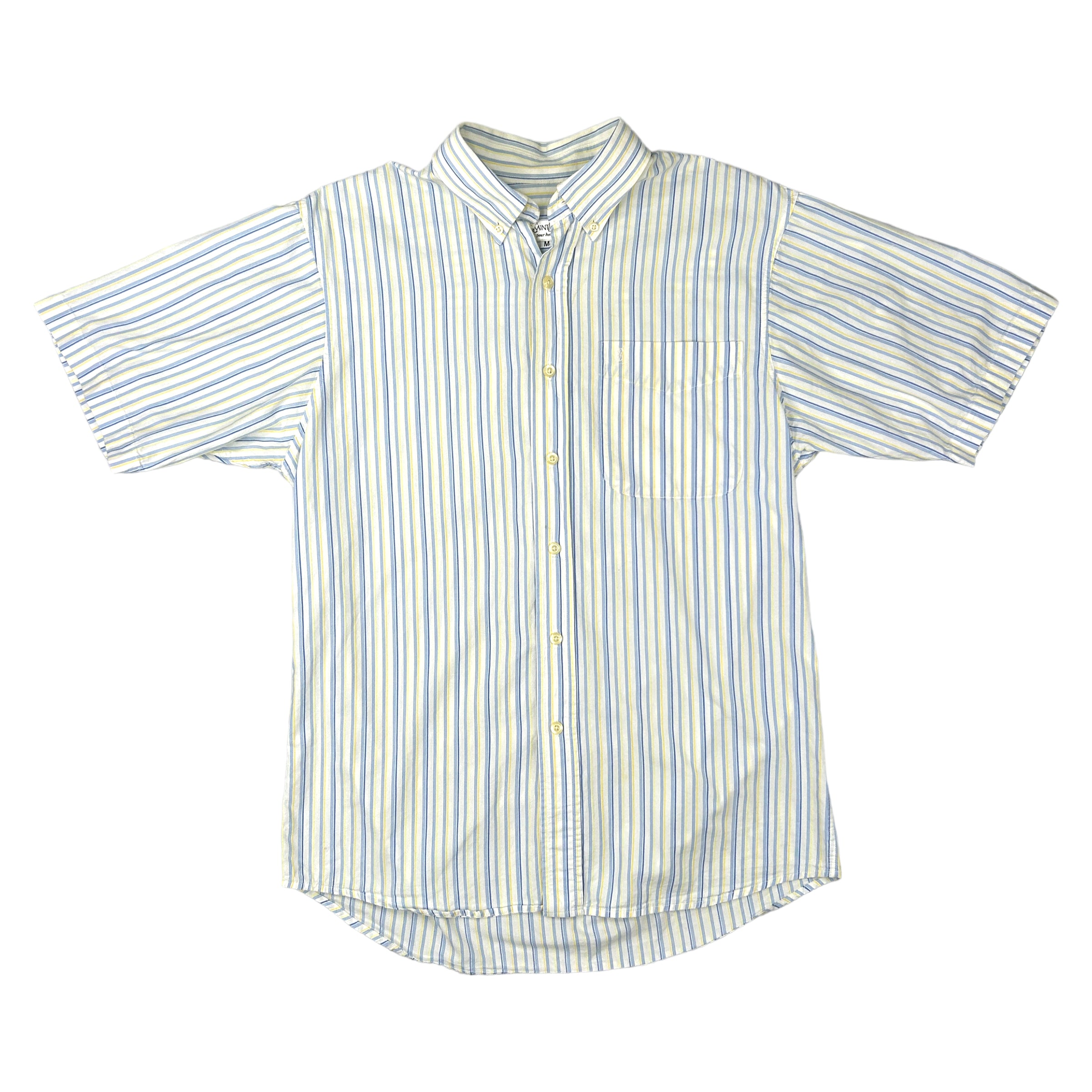 YSL BLUE/YELLOW VERTICAL STRIPED SHORT SLEEVE BUTTON UP